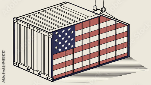 Cargo Container with Patriotical Design Shipping Freight Global Trade Illustration.