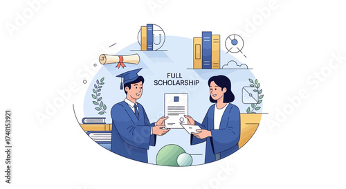 Young student celebrates academic success, receiving a prestigious full scholarship certificate, illustrating the journey of higher education and future opportunities