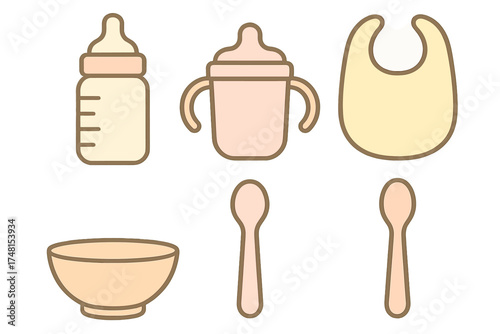 Newborn feeding accessories set with bottle sippy cup bib bowl and spoons