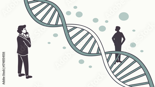 Conceptual illustration of human genetics DNA double helix science research and human evolution.