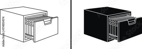 File Cabinet Icon, Data Storage Drawer Vector