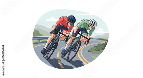 Cyclists Racing on a Winding Road A Dynamic Illustration of Speed and Endurance