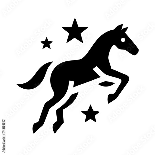 Silhouette of a horse rearing up among stars
