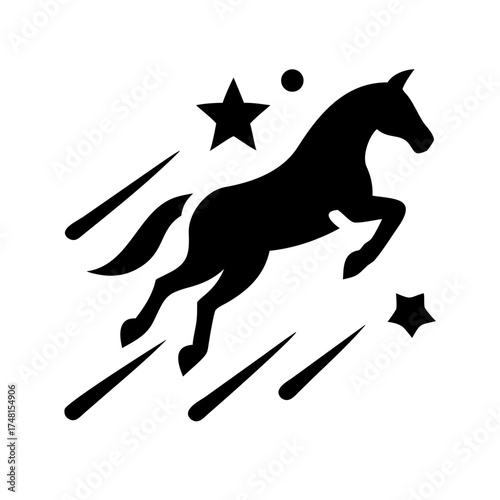 Black horse jumping with stars in black color