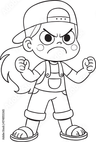 Cute cartoon child character drawing with a baseball cap and bat for fun illustration.