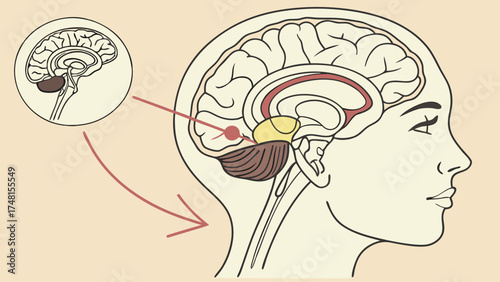 Detailed anatomical illustration of the human brain highlighting key structures and regions.