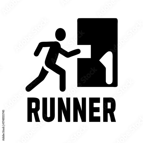 Runner escaping through the door, vector illustration