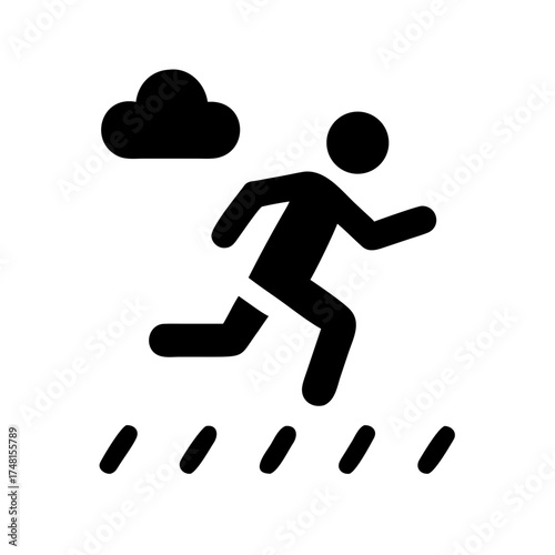 Stick figure running from rain to avoid getting wet