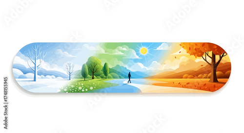 The Conceptual Passage of Time A beautiful illustration showcasing the cyclical beauty and distinct charm of the four seasons in a unified natural landscape