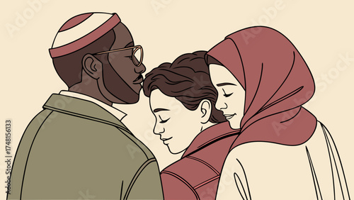 Diverse group of people close embrace unity togetherness support family friendship love affection human connection interfaith multicultural community inclusion tolerance diversity.