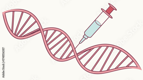 DNA strand injection genetic engineering medical research illustration science concept biotechnology graphic healthcare symbol DNA helix syringe injection science medicine healthcare.