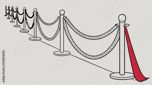 Entrance Rope Stanchions Red Carpet VIP Line Event Barrier Queue Management Illustration Graphic Design Vector Art Ceremony Celebration Party Exclusive Access Control Line Barrier.