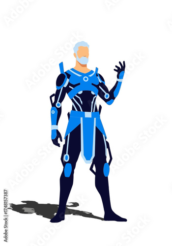 Flat Vector Cybernetic Old Man Character Illustration