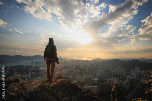 Photography Taking photo of Hong Kong on the monuntain cliff edge
