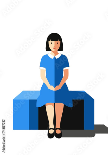 Minimalist Flat Vector Illustration of a Sitting Woman