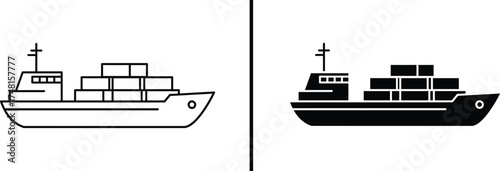 Cargo Ship Icon, Container Vessel Vector