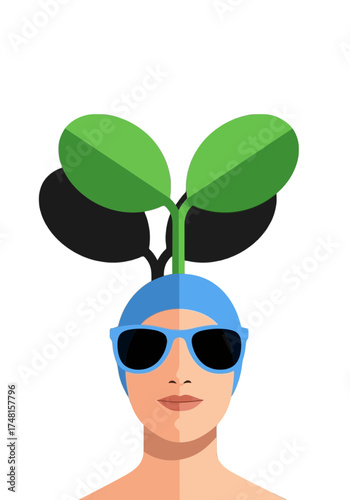 New Idea Growing Flat Vector Plant on Head