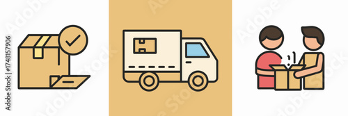 Monthly delivery cycle vector icons – Ideal for e-commerce infographics, shipping guides, or logistics visuals