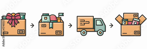 Delivery cycle flat icons – Great for subscription service branding, packing and shipping design, or delivery marketing