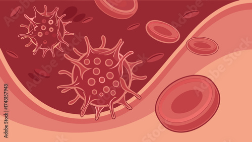 Abstract Illustration of Blood Cells and Platelets in Blood Vessel Medical Background Healthcare Graphic Biology Anatomy Science Illustration.