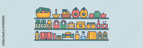 Store shelves with eco-friendly products like fruits, reusable bags, beeswax wraps, and candles – Great for sustainability design, organic retail, or eco-lifestyle promotion