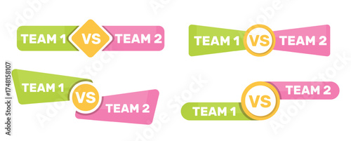 Plaques of competing teams. Competition between opponents 1 and 2. Challenge participants. Scoreboard banner. Lower third bar. Tournament display score. Vector set of VS title icons