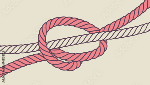 Abstract illustration of intertwined ropes nautical knot design textured rope pattern pink and beige colors graphic design element for invitation textile wallpaper packaging.