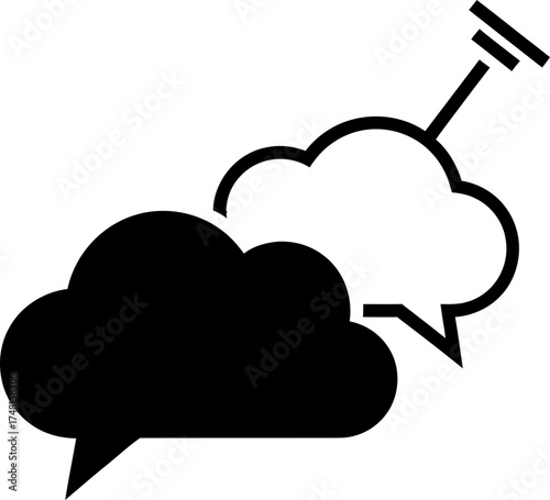 Black and white speech bubble icon with signal for communication or broadcasting concept. Vector illustration for interface, app, web, print