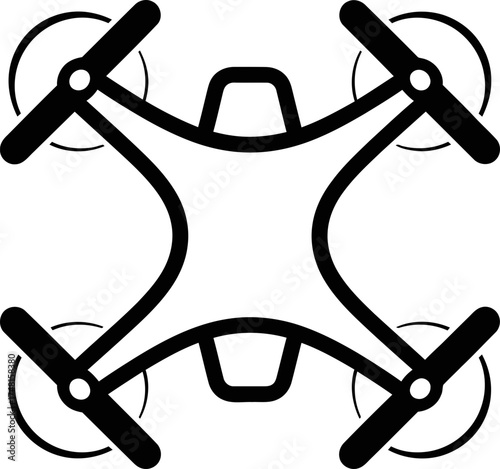 Drone symbol showing an unmanned aerial vehicle, UAV, for delivery, surveillance, photography, and personal use. Vector icon