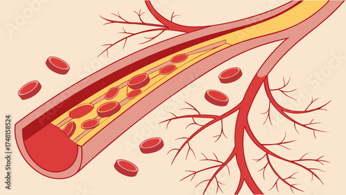 Blood Vessel Diagram Red Blood Cells Arteries Vein Medical Illustration Healthcare Biology Anatomy Science Education Cross Section Vascular System Circulatory System Blood Flow Red.