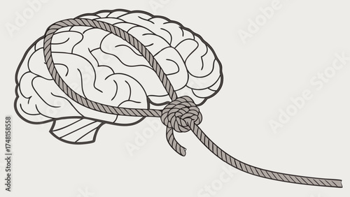 Brain Tied with Rope Mental Health Psychology Concept Illustration.