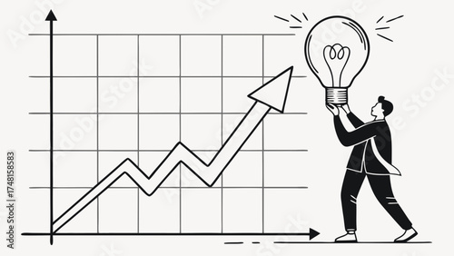 Business Growth Concept Person Holding a Light Bulb Above an Upward Trending Graph Idea Innovation Success.