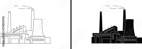 Factory Icon, Industrial Building Vector