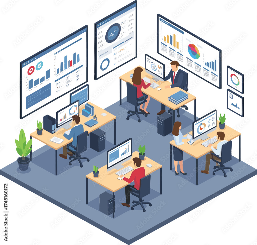 Obraz premium Data Analytics and Digital Technology Setup Vector Isolated on White Background