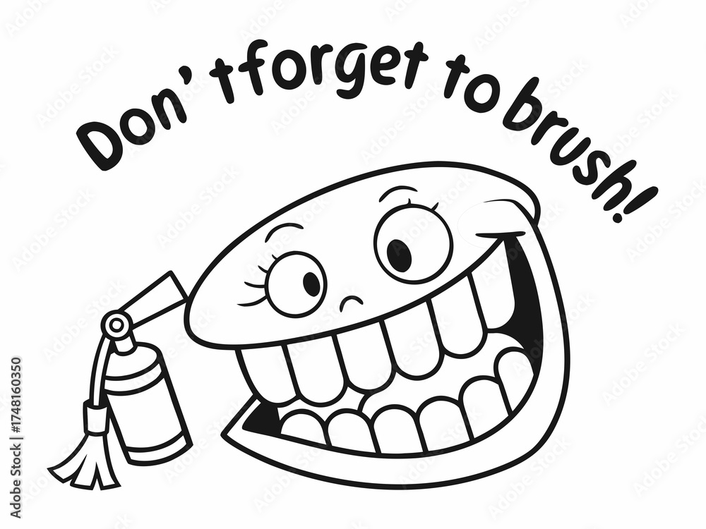Obraz premium Cartoon Tooth with Toothbrush Reminding You to Brush Your Teeth for Dental Health cartoon