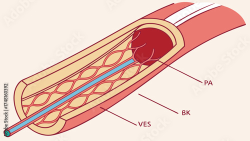 Cross-section illustration of a blood vessel with a stent.