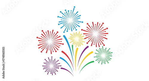 A vibrant burst of colorful fireworks exploding in a festive display against a clean white background, symbolizing celebration and joy.