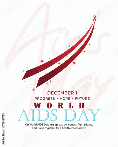 World AIDS Day Awareness Illustration – Red Ribbon Symbol, Health Care Support and Stop HIV Campaign Vector