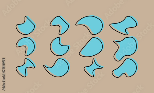 Abstract organic shapes in teal blue on a textured background
