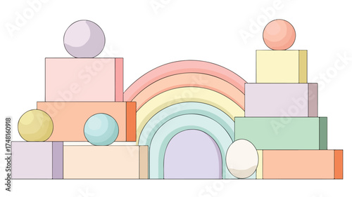 Playful Child's Room with Pastel Rainbow Stacking Blocks and Ball