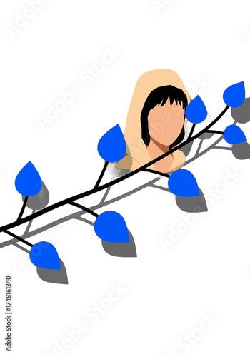 Minimalist Faceless Figure Behind Plant Branch Illustration