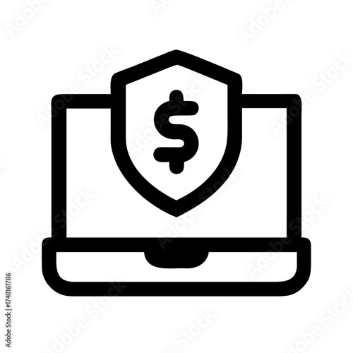 Laptop with shield and dollar sign for online security