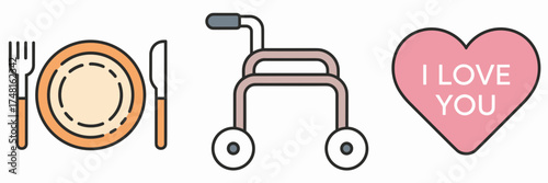 Daily senior care routine icons – Perfect for caregiving visuals, wellness branding, or assisted living materials