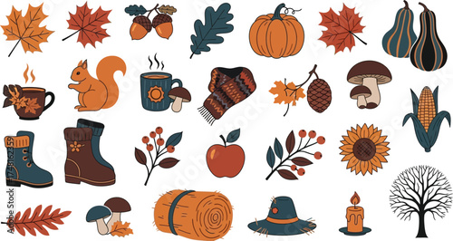Autumn Harvest Collection Delightful Seasonal Illustrations, Fall Elements & Nature's Bounty