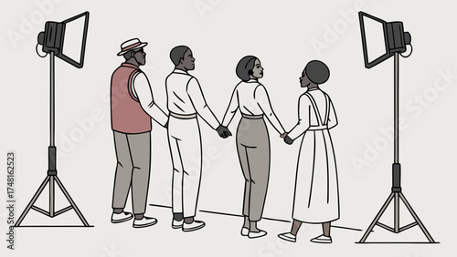 Four People Posing for a Photo Shoot with Studio Lighting.