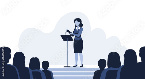 Confident businesswoman delivers a captivating presentation to an attentive audience