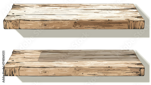 Rustic Wooden Shelf Display Two Tiered Empty Background Vector