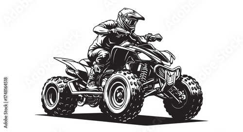 Dynamic illustration of a person riding an allterrain vehicle atv with speed and action, isolated on transparent background
