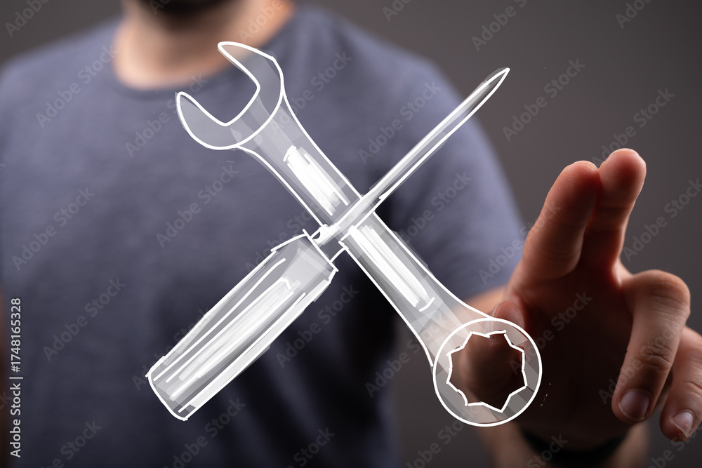 Obraz premium Image of crossed wrench and screwdriver, symbolizing repair, maintenance, and technical support. Ideal for websites and presentations need