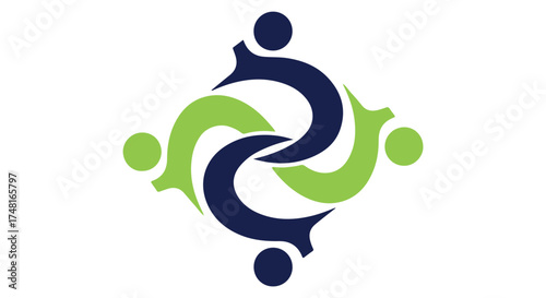 Abstract logo representing unity and connection with interlocking figures, isolated on transparent background